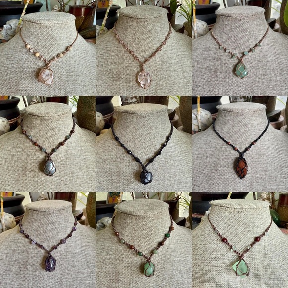 Handmade Jewelry - Boho Hippie Micro Macrame Crystal Choker Necklace